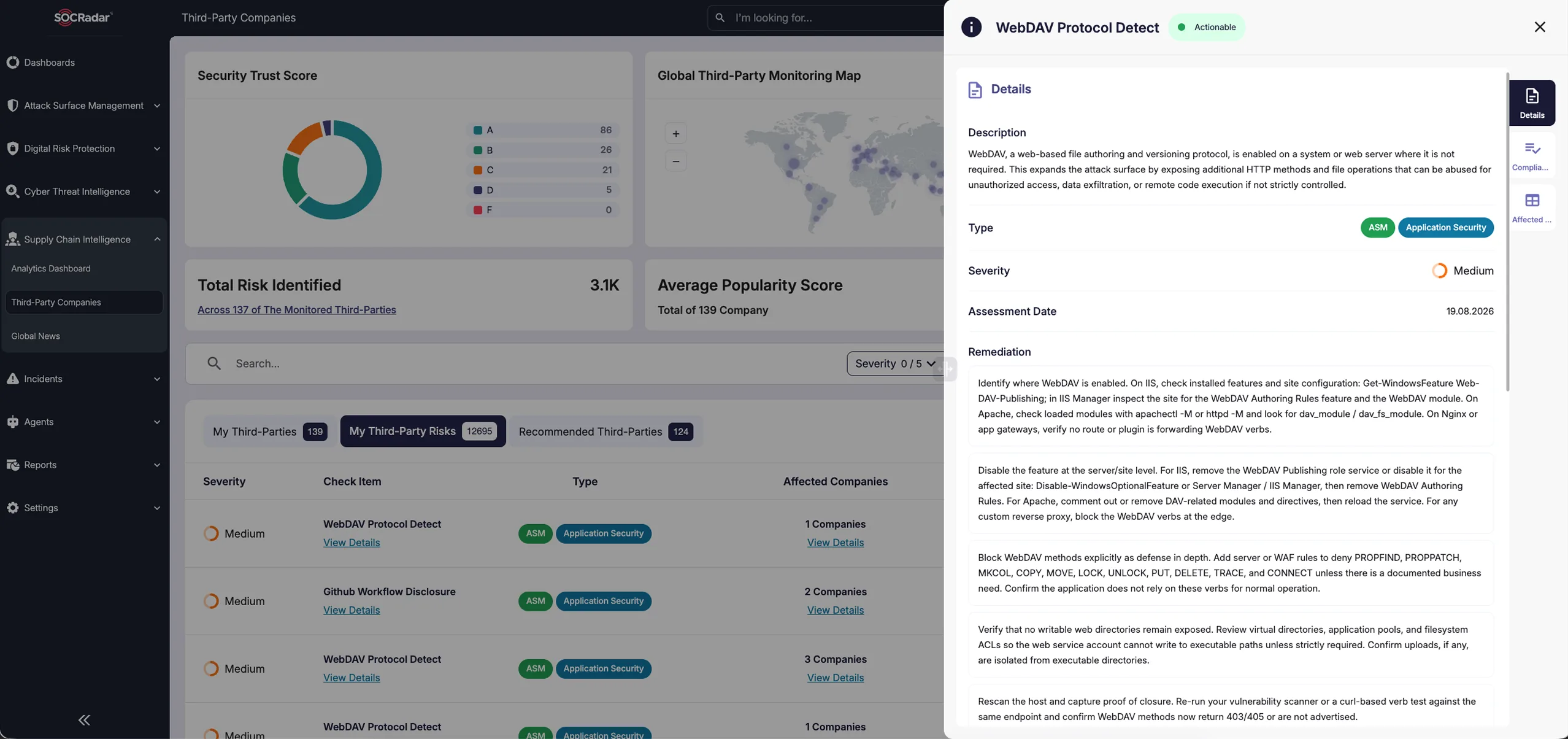 Third-Party Companies screen in the SOCRadar platform