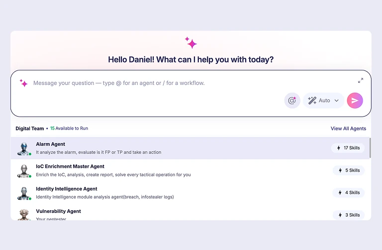 SOCRadar CoPilot con un equipo digital de agentes de IA listo para trabajar