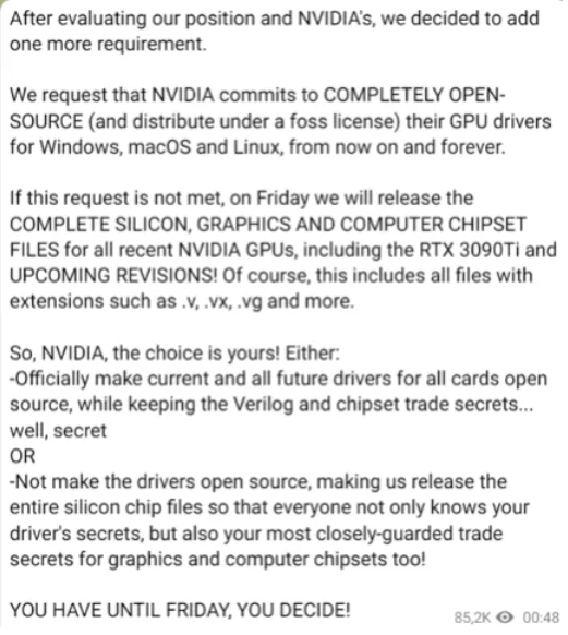 Lapsus demanding NVIDIA to open source their GPUs 