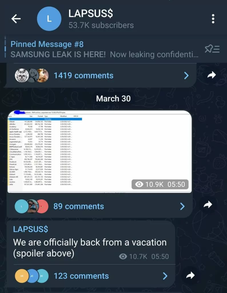 Lapsus$' Telegram message