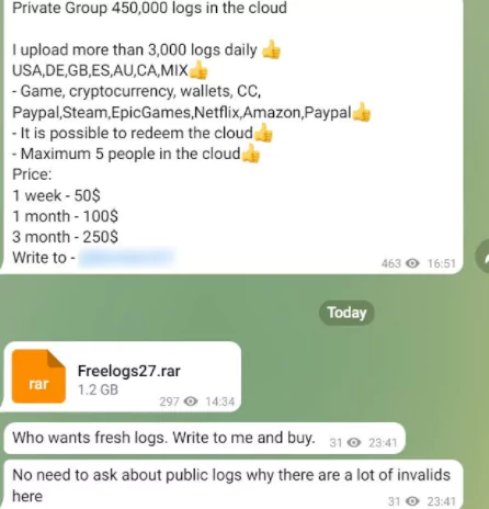 Private Data Leak Channel Advertisement in a Telegram Hacker Channel