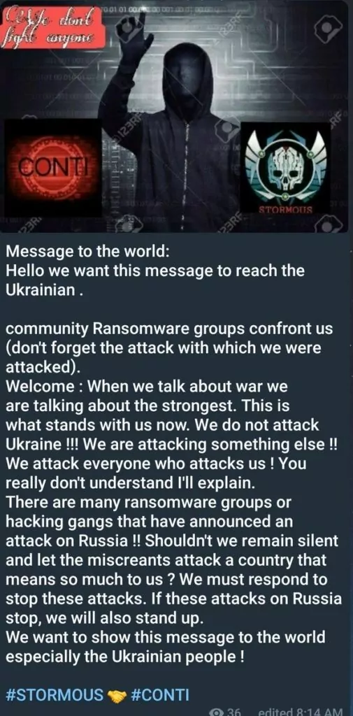The message that Stormous posted on their Telegram channel 