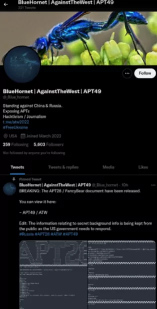 Twitter account of BlueHornet, which is the source group of ATW BH 