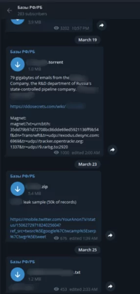 A screenshot that shows the leak traffic on the Telegram channel  