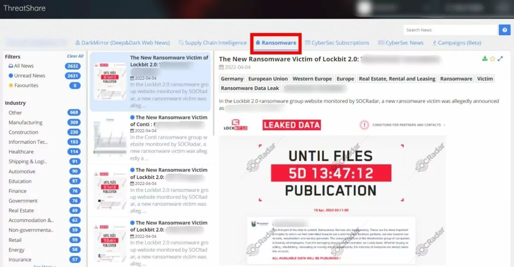 SOCRadar's ThreatShare keeps you updated about ransomware gangs