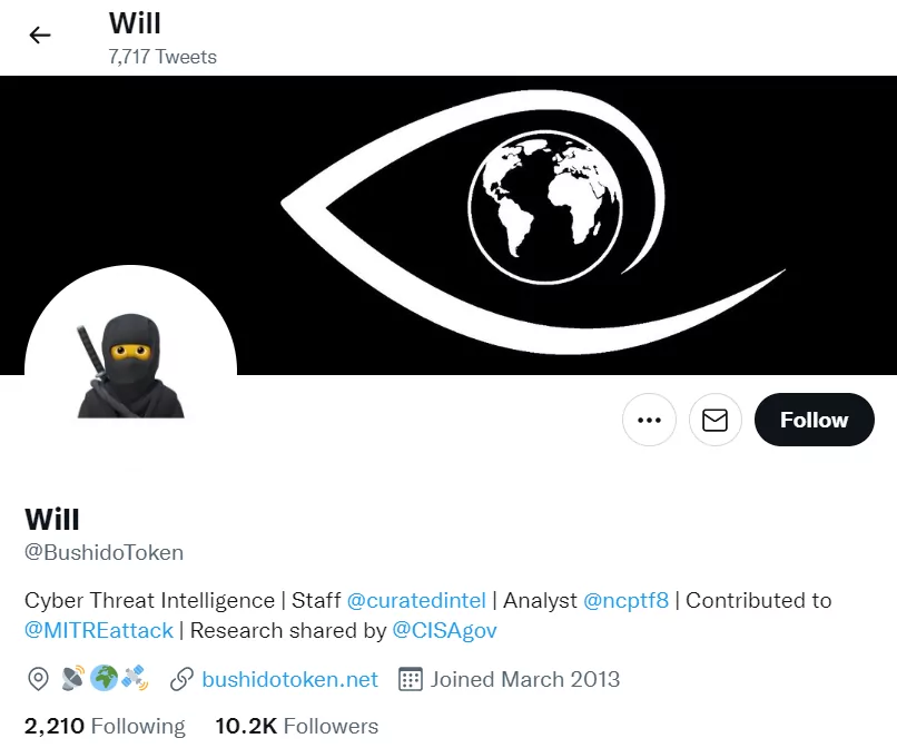 We may not know much about BushidoToken, but if you examine its Twitter account, you will see that it knows a lot about threat intelligence.