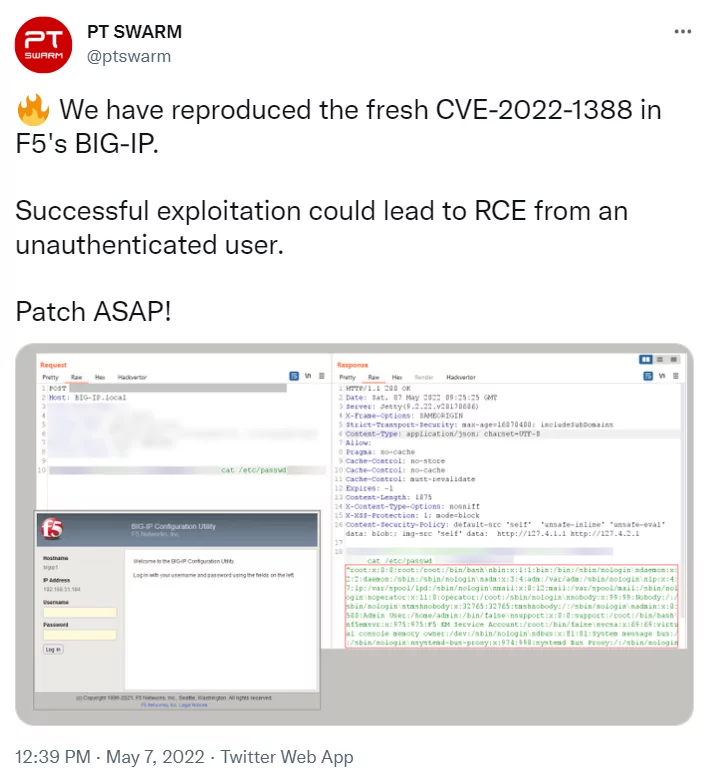 A May 7 tweet from Positive Technologies announced a successful exploit that led to RCE.