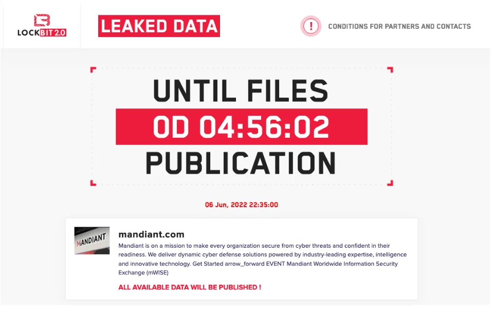 LockBit's announcement about Mandiant leak.