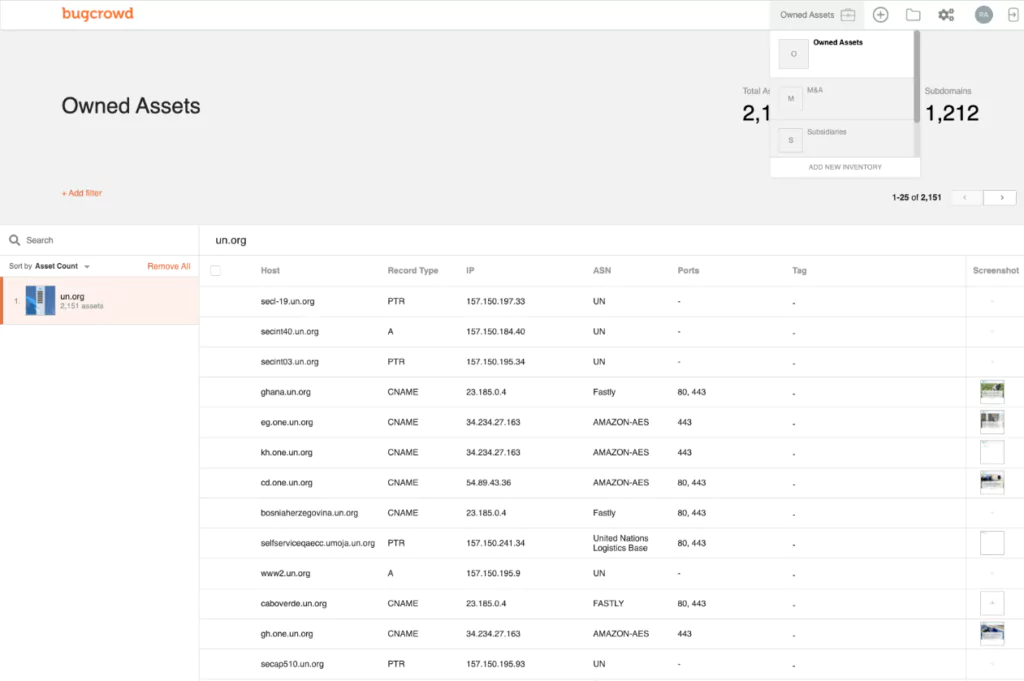 Bugcrowd crawls across connected software packages to find the client's software and services