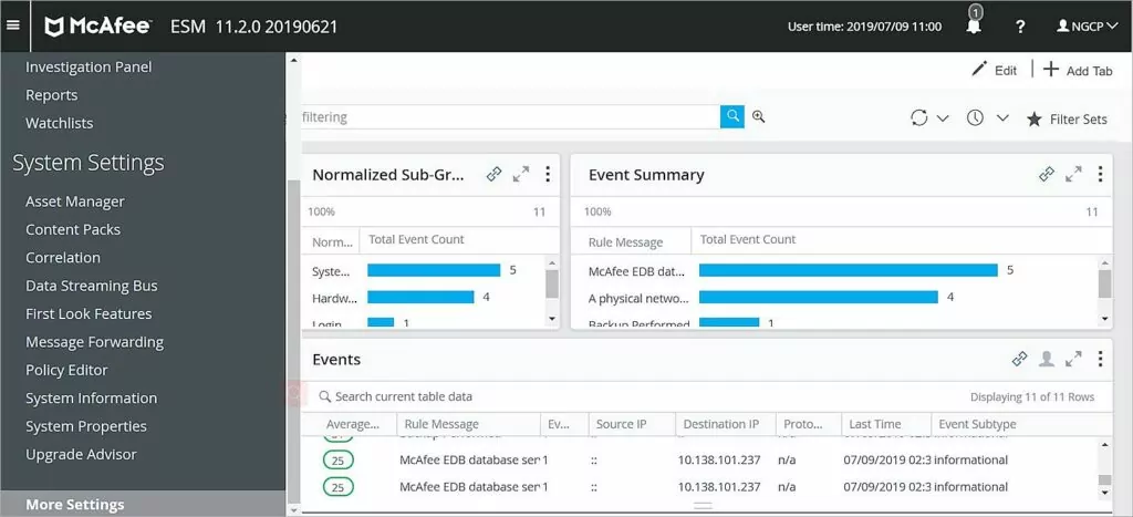 McAfee's ESM correlates and evaluates security events for Intel Security and third-party solutions.