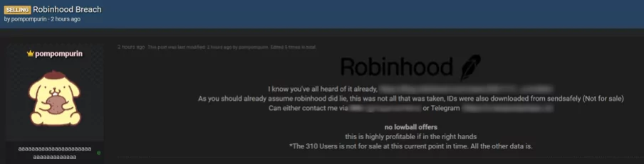 pompompurin’s statement on the Robin Hood breach 