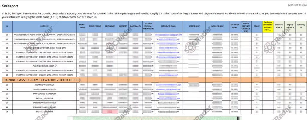 BlackCat has put 1.6 TB of data for sale that it claims belongs to Swissport.