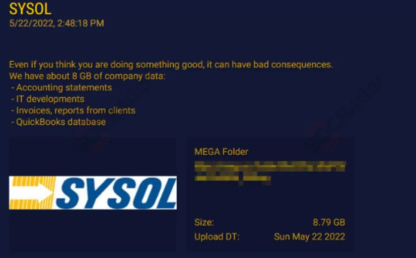 BlackCat ransomware announcing their one of the victims.