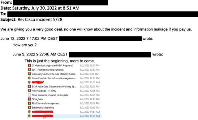 Threat actors tried to communicate via email and sent Cisco a screenshot of exfiltrated Box data.