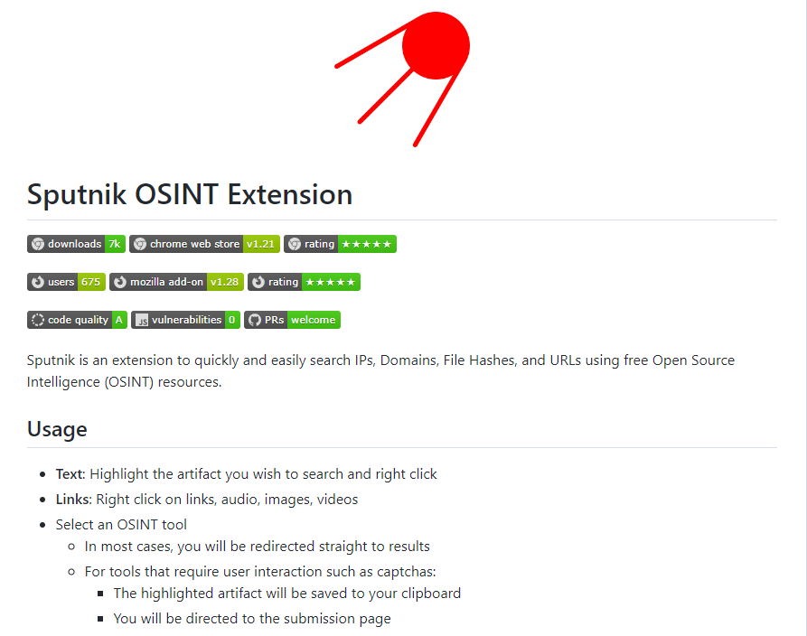 Sputnik browser extension allows you to search IPs, domains, and URLs using OSINT resources.
