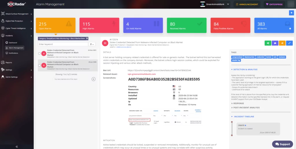 Figure 11: VPN credential discovery on dark web black markets