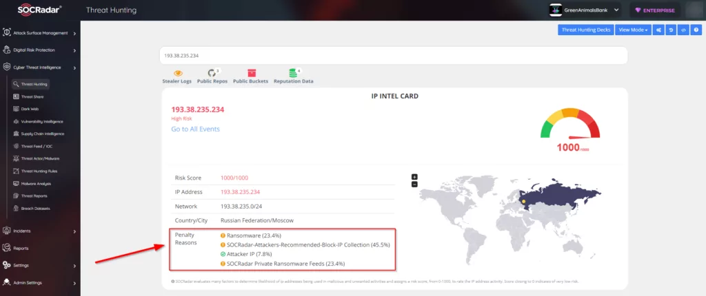 Figure 16: Searching IoCs on the Threat Hunting page