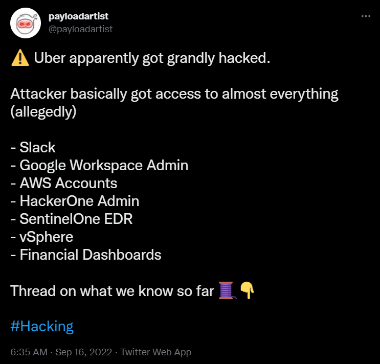Uber instances accessed by the hacker