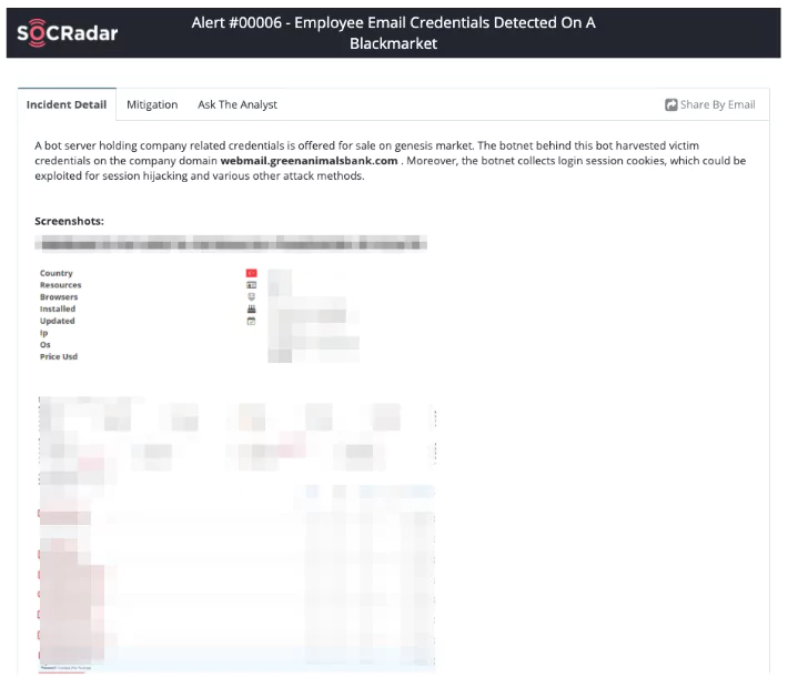 Employee email credentials detected on a blackmarket by SOCRadar