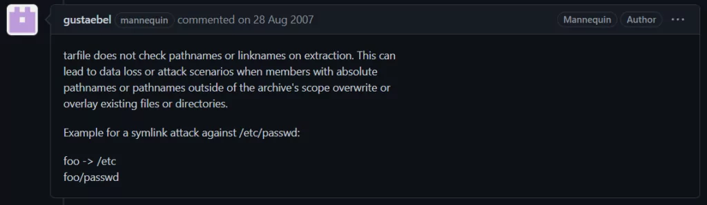 Gustäbel on Python flaw (Source: GitHub) 