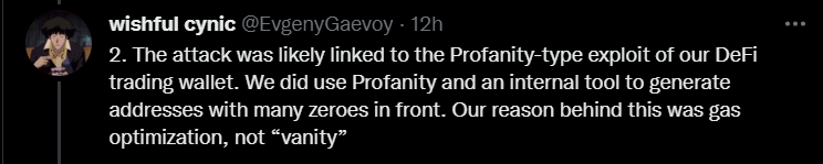 Wintermute CEO Gaevoy tweeted about the incident.