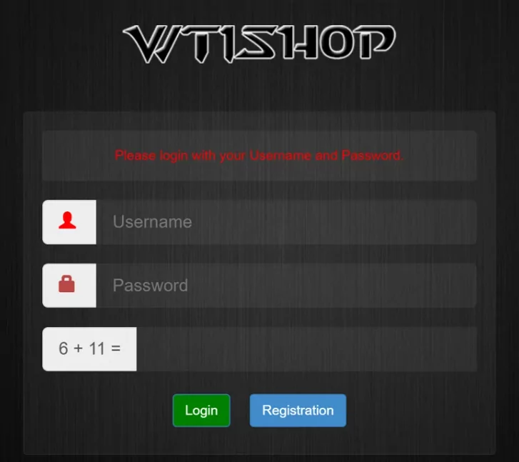 WT1SHOP marketplace login page 