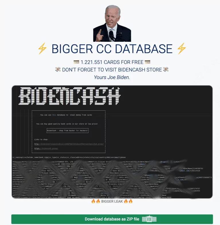 BidenCash Carding Shop Returns With a Larger Credit Card Dump