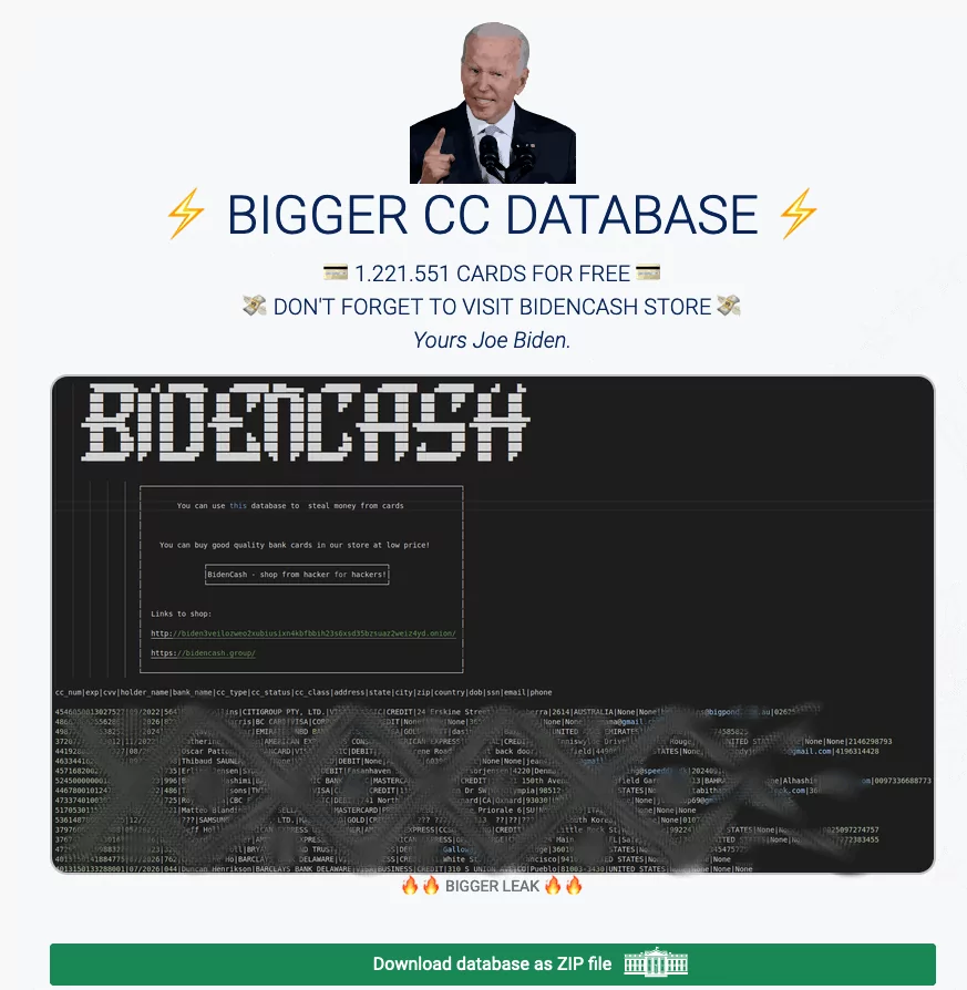 BidenCash dump download page