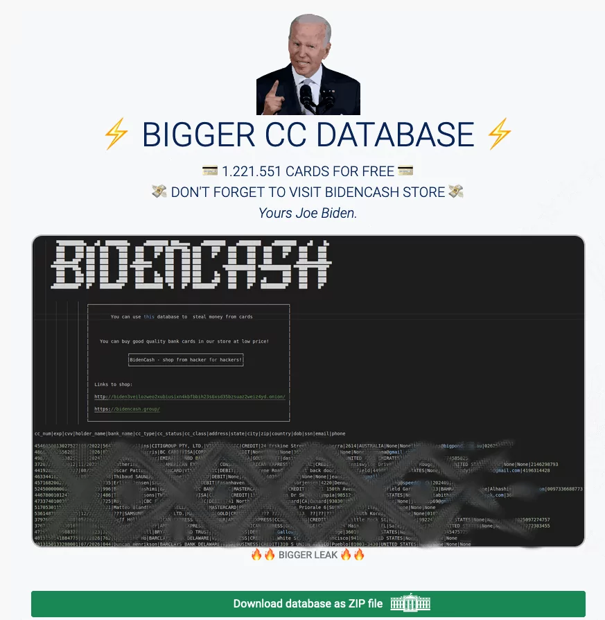 Bidencash Carding Shop Returns With A Larger Credit Card Dump