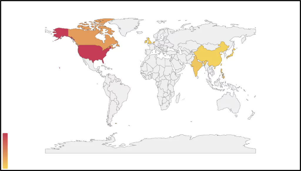 Figure 3, BazarCall callback phishing infection map.