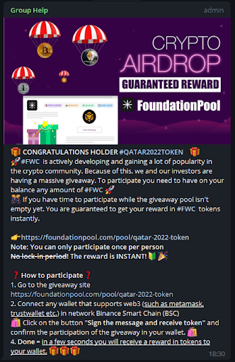 A Giveaway Advertisement Related to Qatar2022 Token
