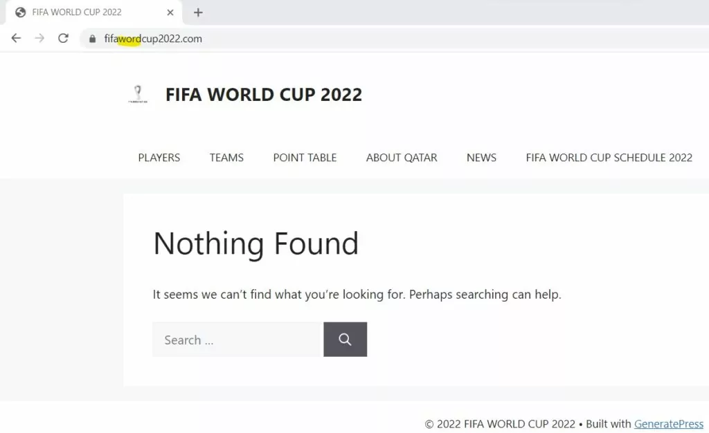 An example of typosquatting web site: fifawordcup2022[.]com 