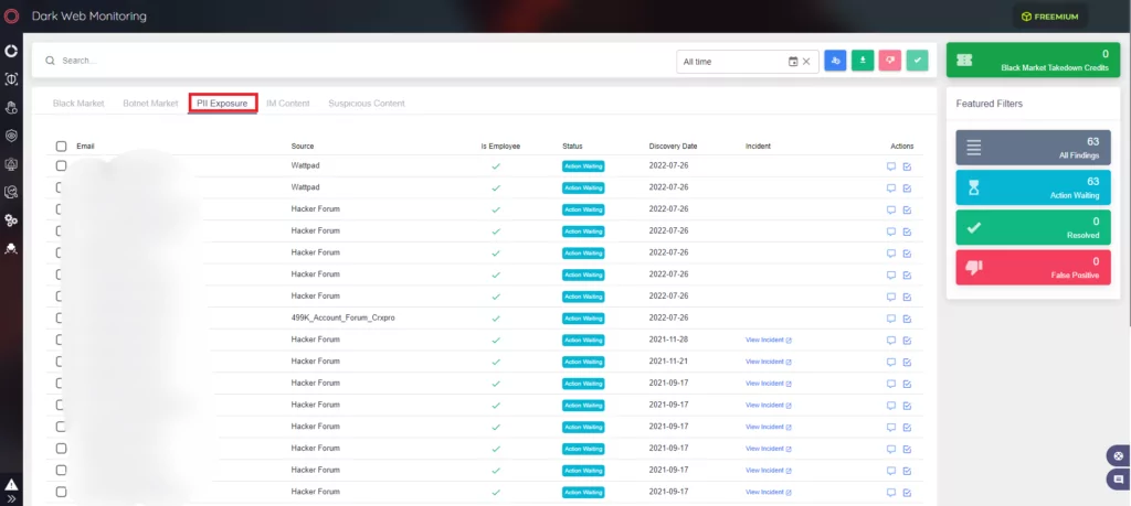 SOCRadar Dark Web Monitoring service also includes a PII Exposure module to help you to protect against possible data leaks related to your organization.