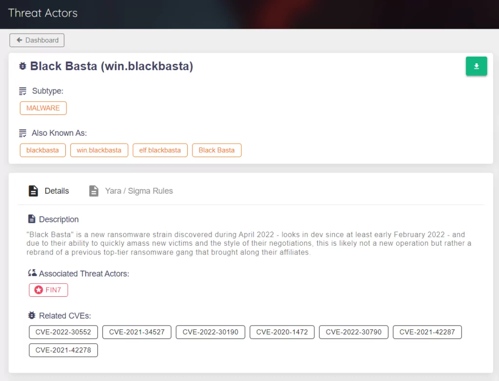 SOCRadar Threat Actors Module provides detailed information on Black Basta and many other threat actors, IoCs, and exploited CVE. 