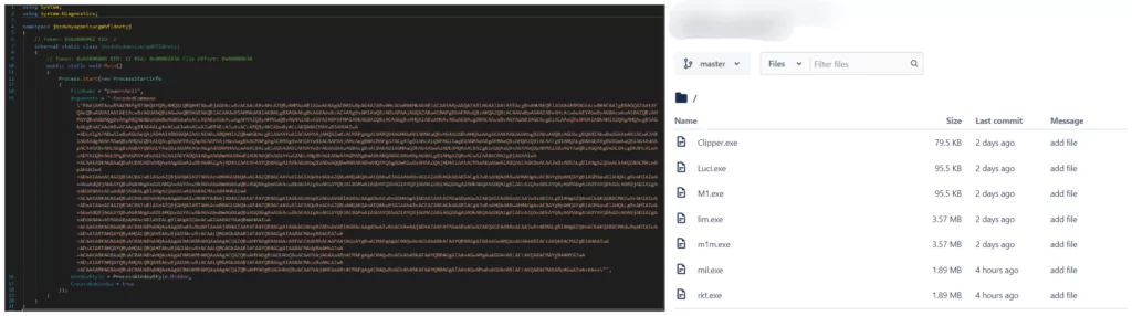 Threat actor’s Bitbucket page and the XovLauncher’s codes. 