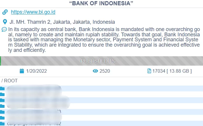Conti Ransomware group’s post about Bank Indonesia