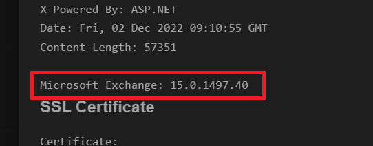 Vulnerable Exchange build used in Rackscape’s OWA server (Source: Shodan)