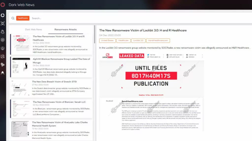 SOCRadar Platform Dark Web News Module 