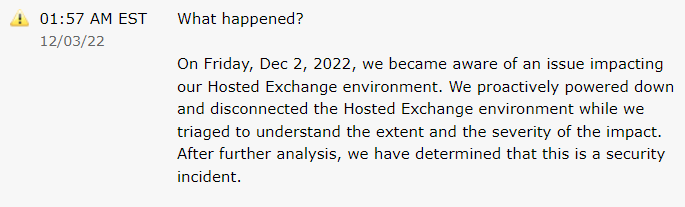 Status update to reveal the incident (Source: Rackspace)
