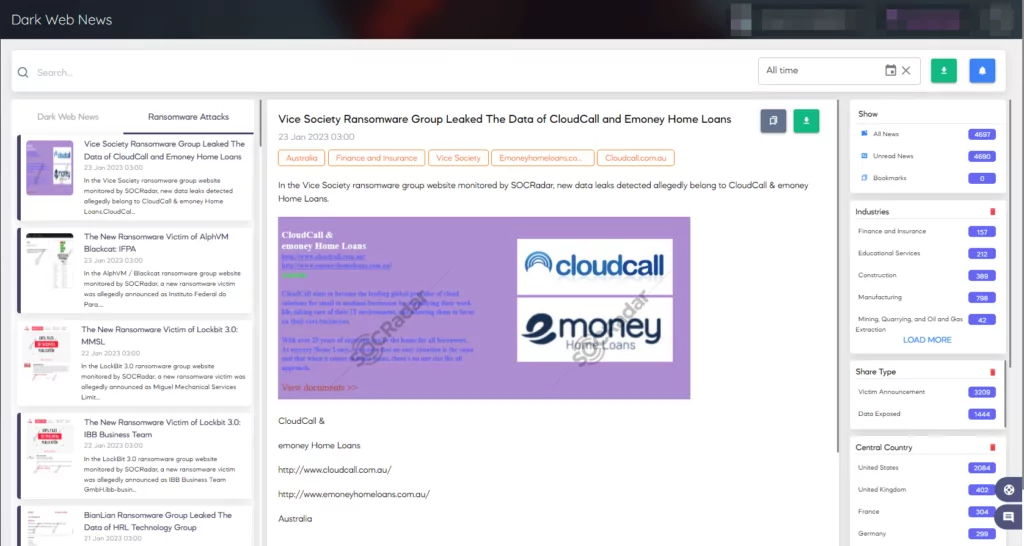 SOCRadar Dark Web News module
