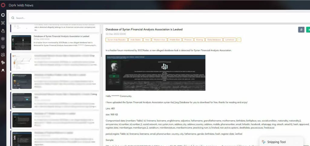 SOCRadar XTI Platform Dark Web News Module