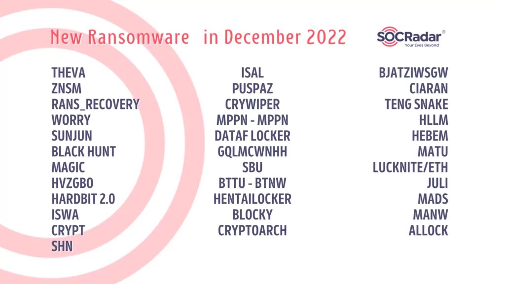 Newly emerged ransomware in December 2022.