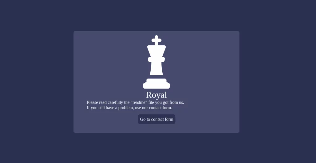 Contact form page of Royal