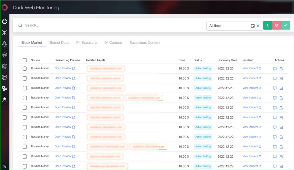 SOCRadar XTI Platform Dark Web Monitoring module, Stealer logs 