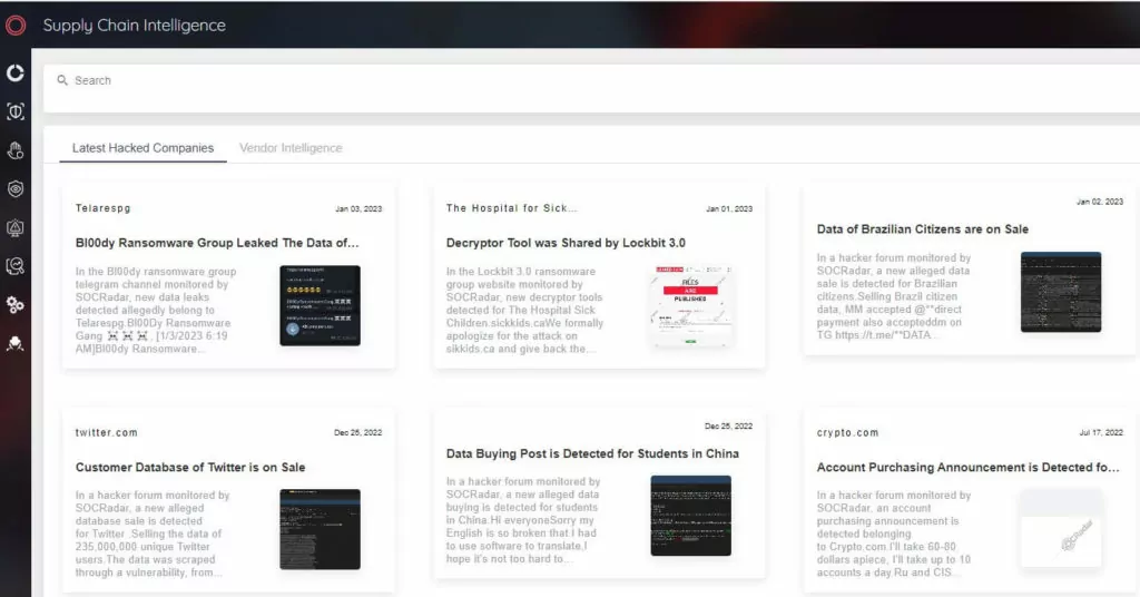 SOCRadar XTI Platform, Supply Chain Intelligence Module