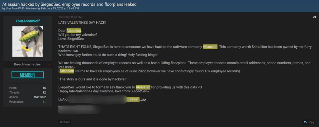 The leak file shared on BreachForum