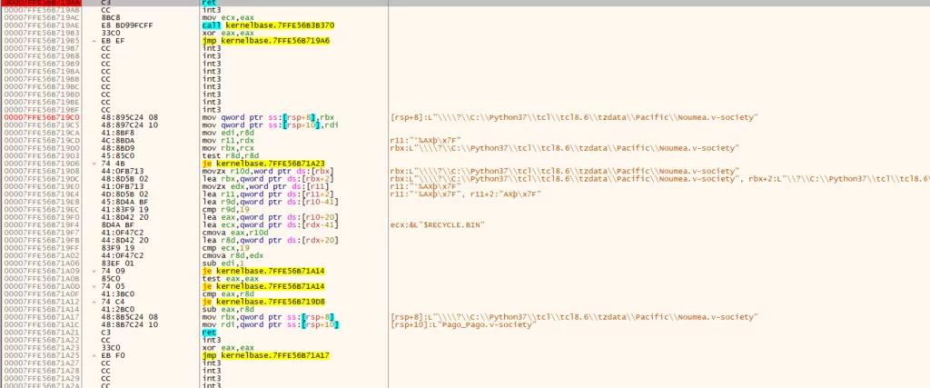 Encryption phase in the debugger for Vice Society