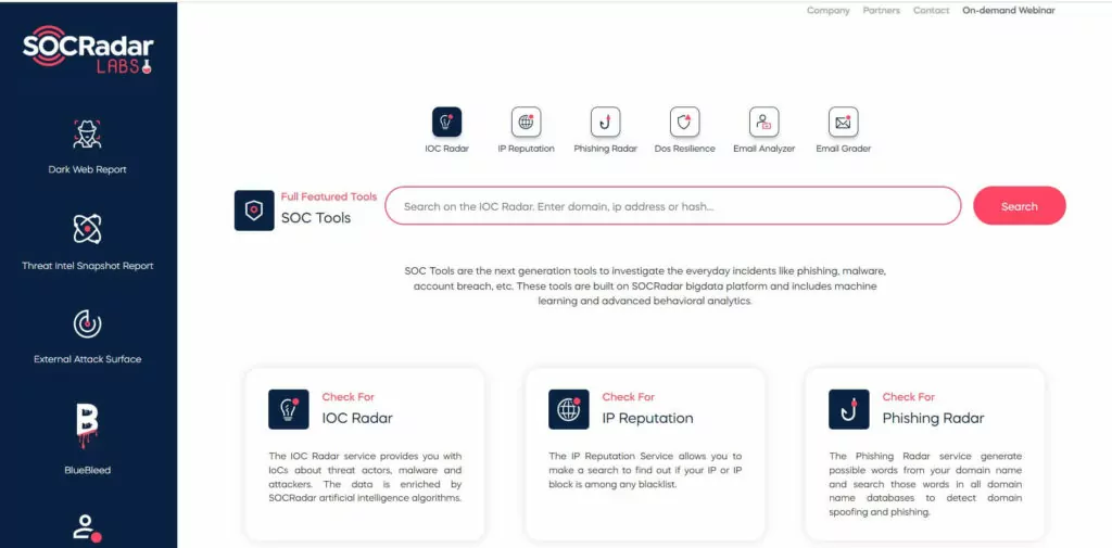 SOC Tools provided by SOCRadar Labs