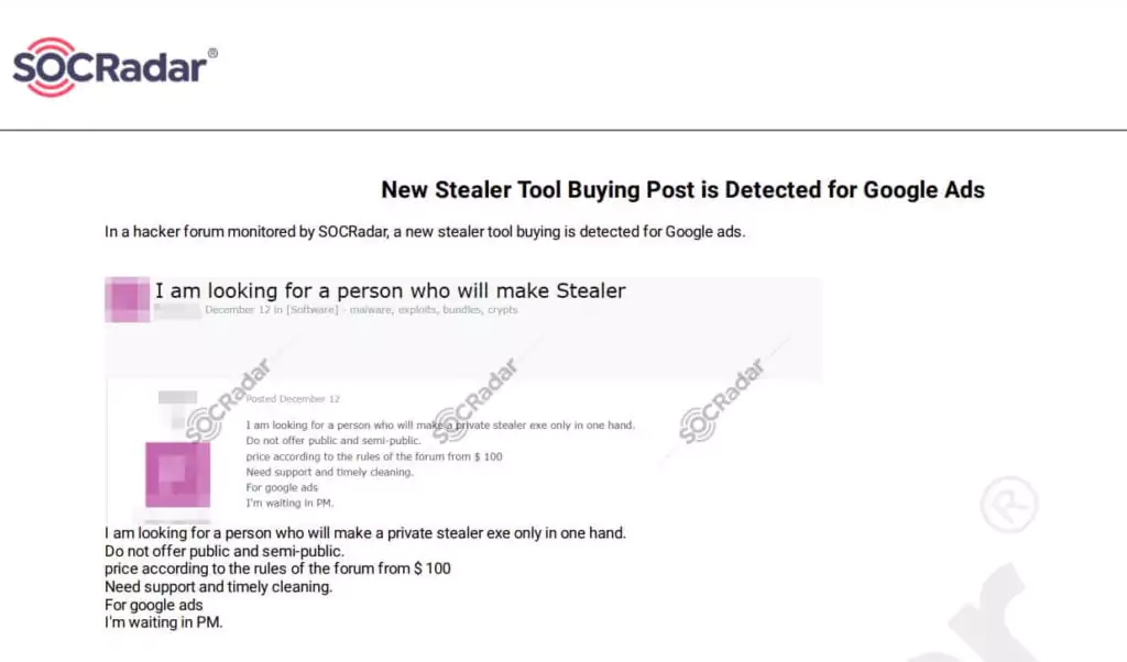 SOCRadar Platform, Dark Web News Module, Stealer buying posts 