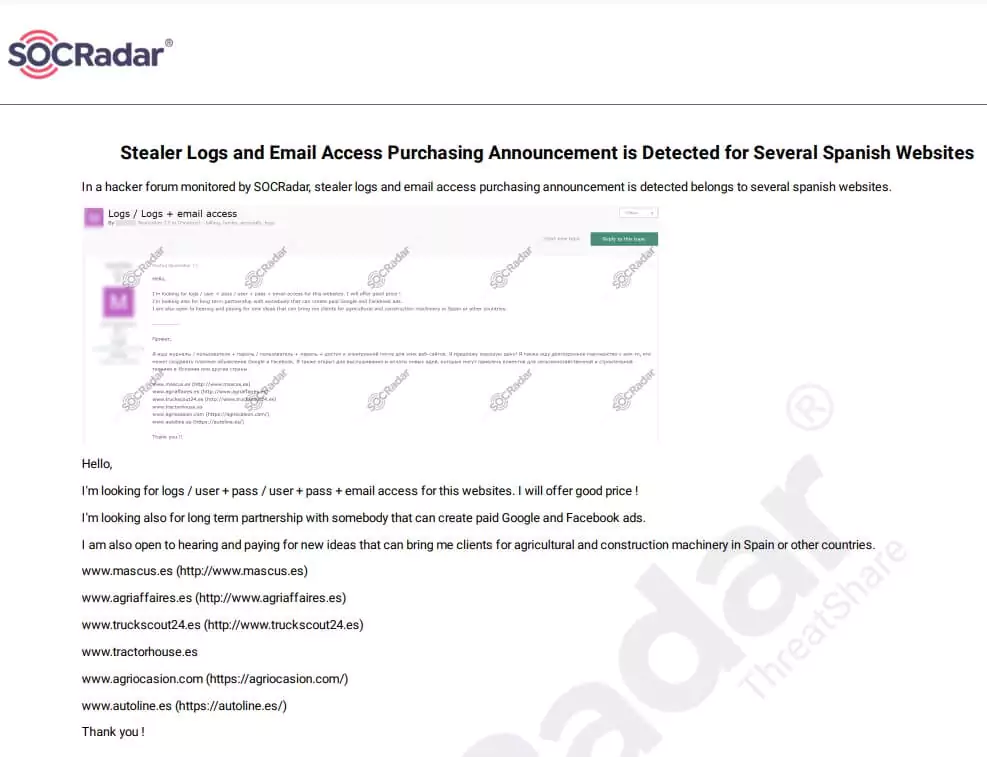 SOCRadar Platform, Dark Web News Module, Stealer logs for sale posts 